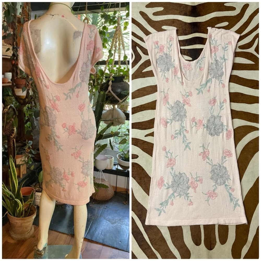 Vintage Nancy Johnson Heavily Beaded Knit Gatbsy Dress Small Medium 80s Floral - Picture 2 of 9